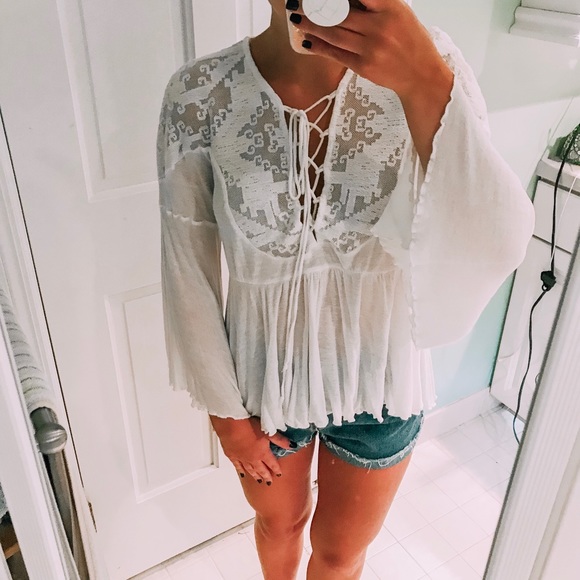 Urban Outfitters Tops - Urban Outfitters White Lace-Up Blouse